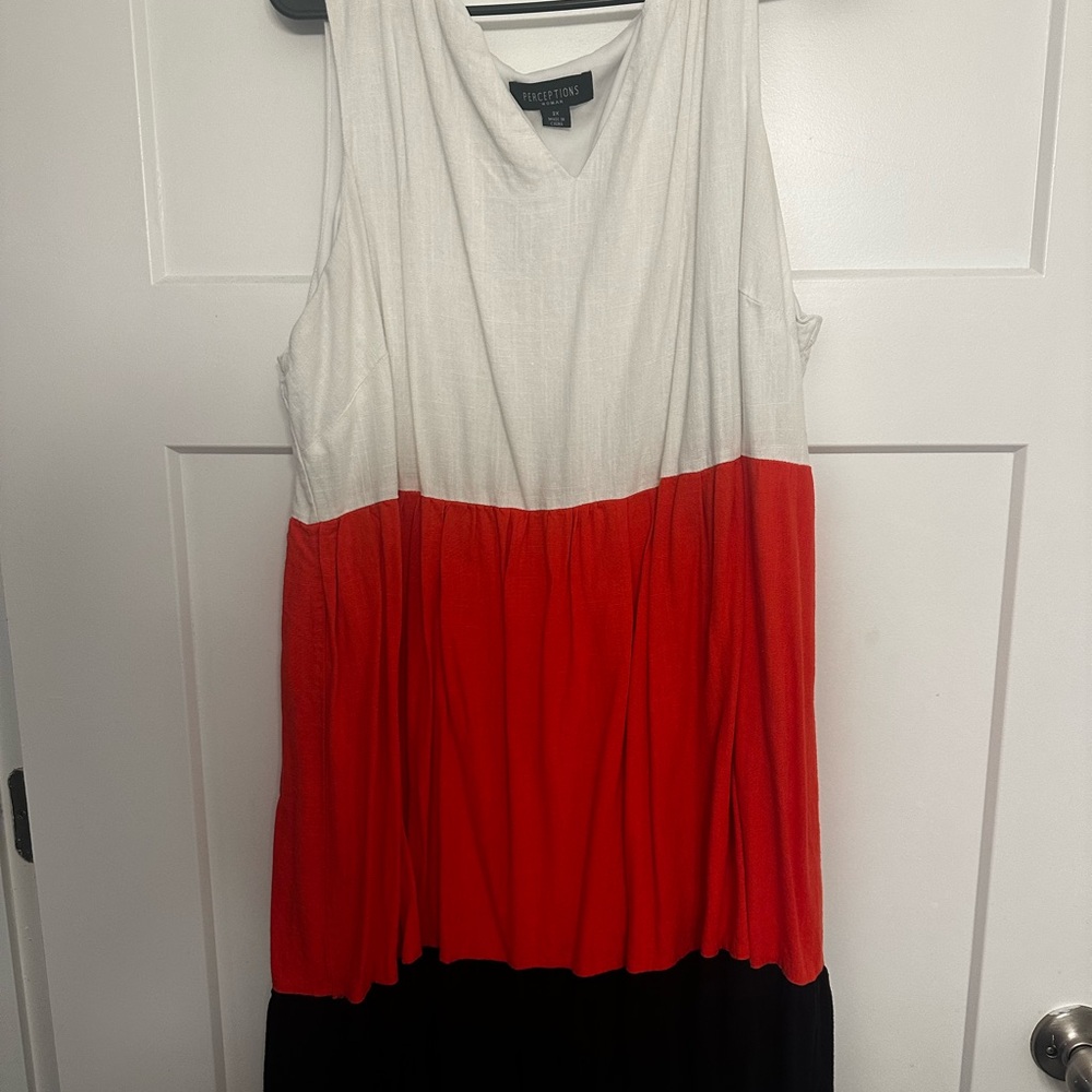 White, Red, and Black Sleeveless Dress